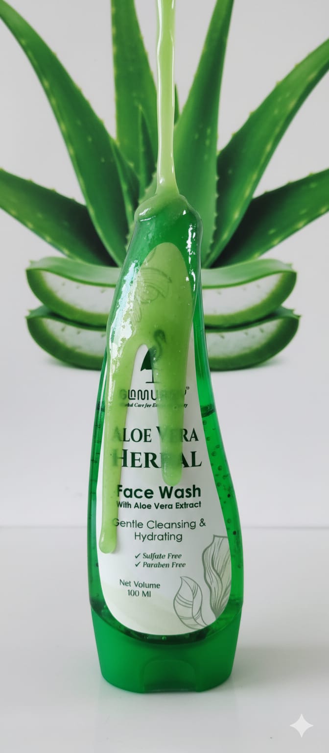 Glamurny Aloe Vera Herbal Face Wash 100ml Green Bottle