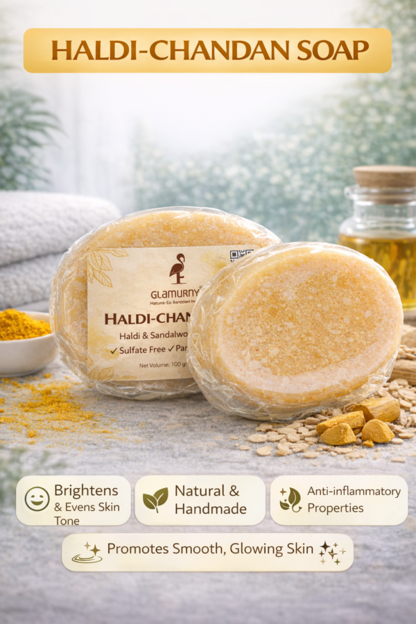 Glamurny Haldi Chandan Soap | Natural & Handmade | Gentle Cleansing Bathing Soap | Sulphate & Paraben Free | For Men & Women