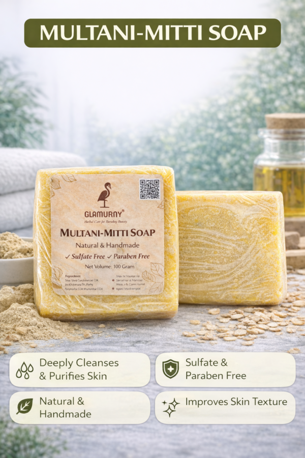 Glamurny Multani Mitti Soap | Natural & Handmade | Gentle Cleansing Bathing Soap | Sulphate & Paraben Free | For Men & Women