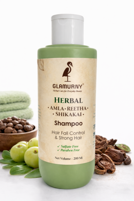 Glamurny Amla Reetha Shikakai Herbal Shampoo for Hair Fall Control