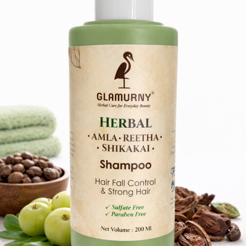 Glamurny Amla Reetha Shikakai Herbal Shampoo for Hair Fall Control