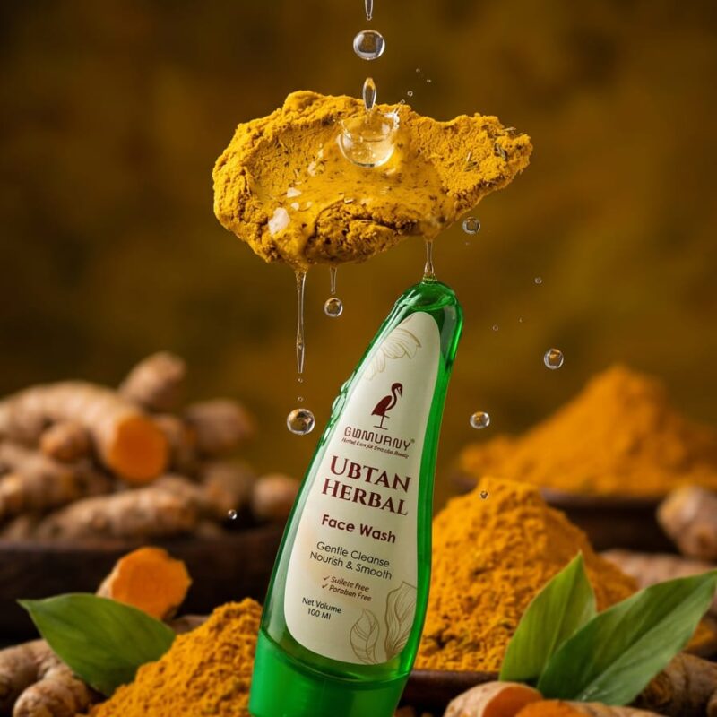GLAMURNY Ubtan Herbal Face Wash bottle with turmeric and herbal ubtan powder, sulfate-free and paraben-free herbal face wash for deep cleansing and natural skin glow.