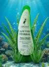 GLAMURNY Aloe Vera Herbal Face Wash bottle in a fresh water environment with aloe plants symbolizing hydration and natural skincare.