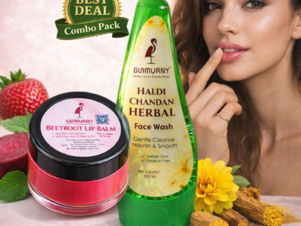 Glamurny Haldi Chandan Face Wash 100ml & Beetroot Lip Balm 8g Combo | Glow & Natural Tint Skincare Kit
