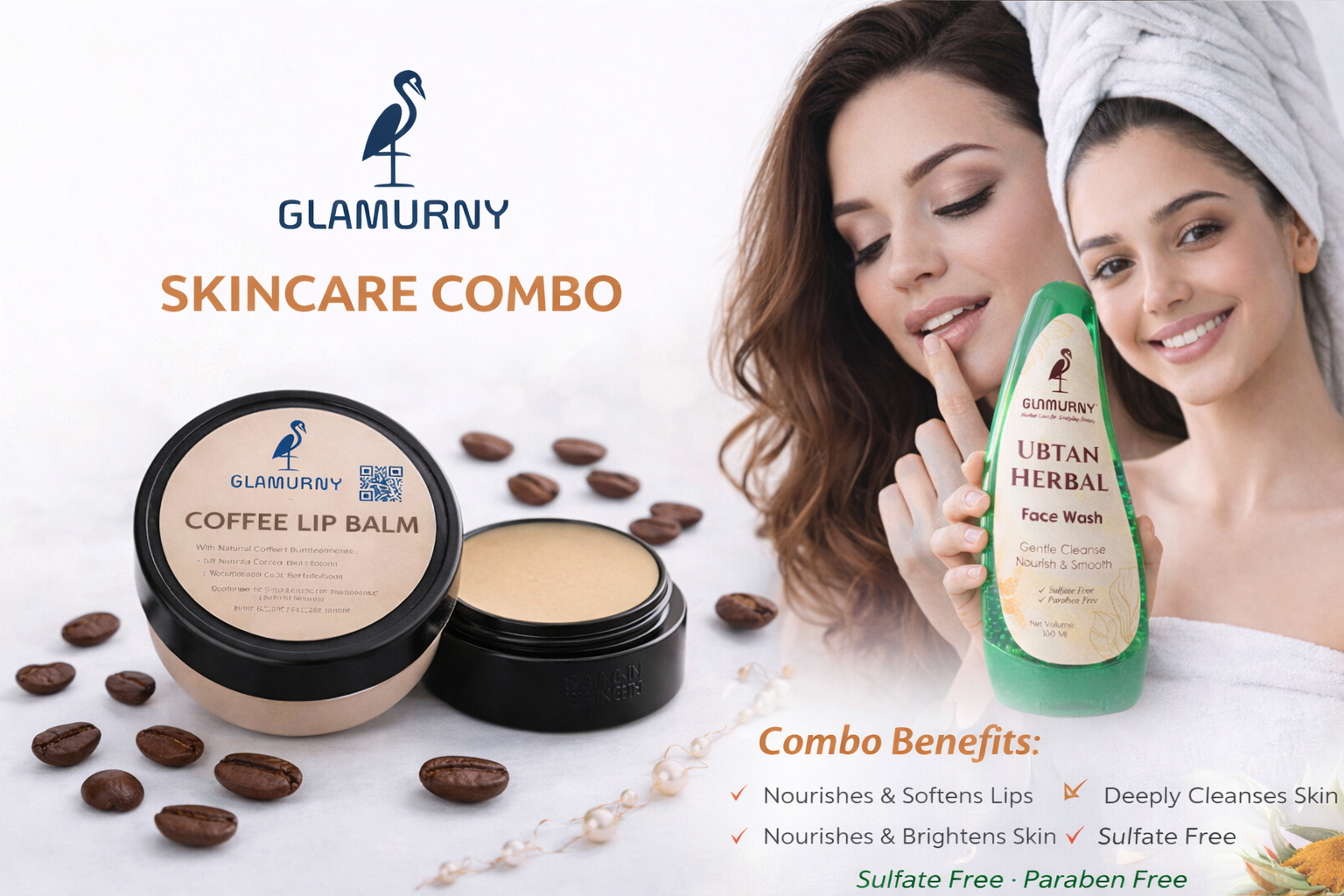 ChatGPT Image Feb 7, 2026, 03_10_02 PM Glamurny Ubtan Face Wash 100ml & Coffee Lip Balm 8g Combo | Tan Removal & Lip Nourishing Skincare Kit - Image 1