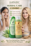 Glamurny Protein Herbal Shampoo 200ml & Aloe Vera Face Wash 100ml Combo | Hair Strengthening & Hydrating Skincare Kit