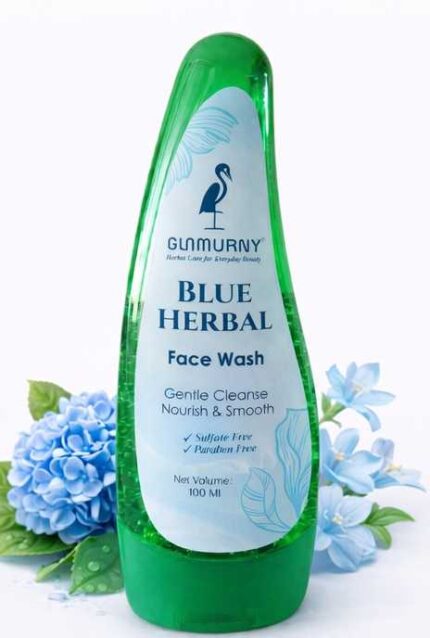 “Glamurny Herbal Blue Face Wash for glowing skin – gentle herbal cleanser for daily skincare.”